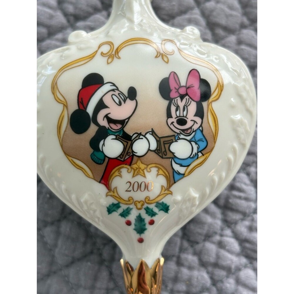 Disney Vintage 2000 Lenox Mickey Minnie Christmas Ornament Porcelain Gold Trim - Picture 3 of 5
